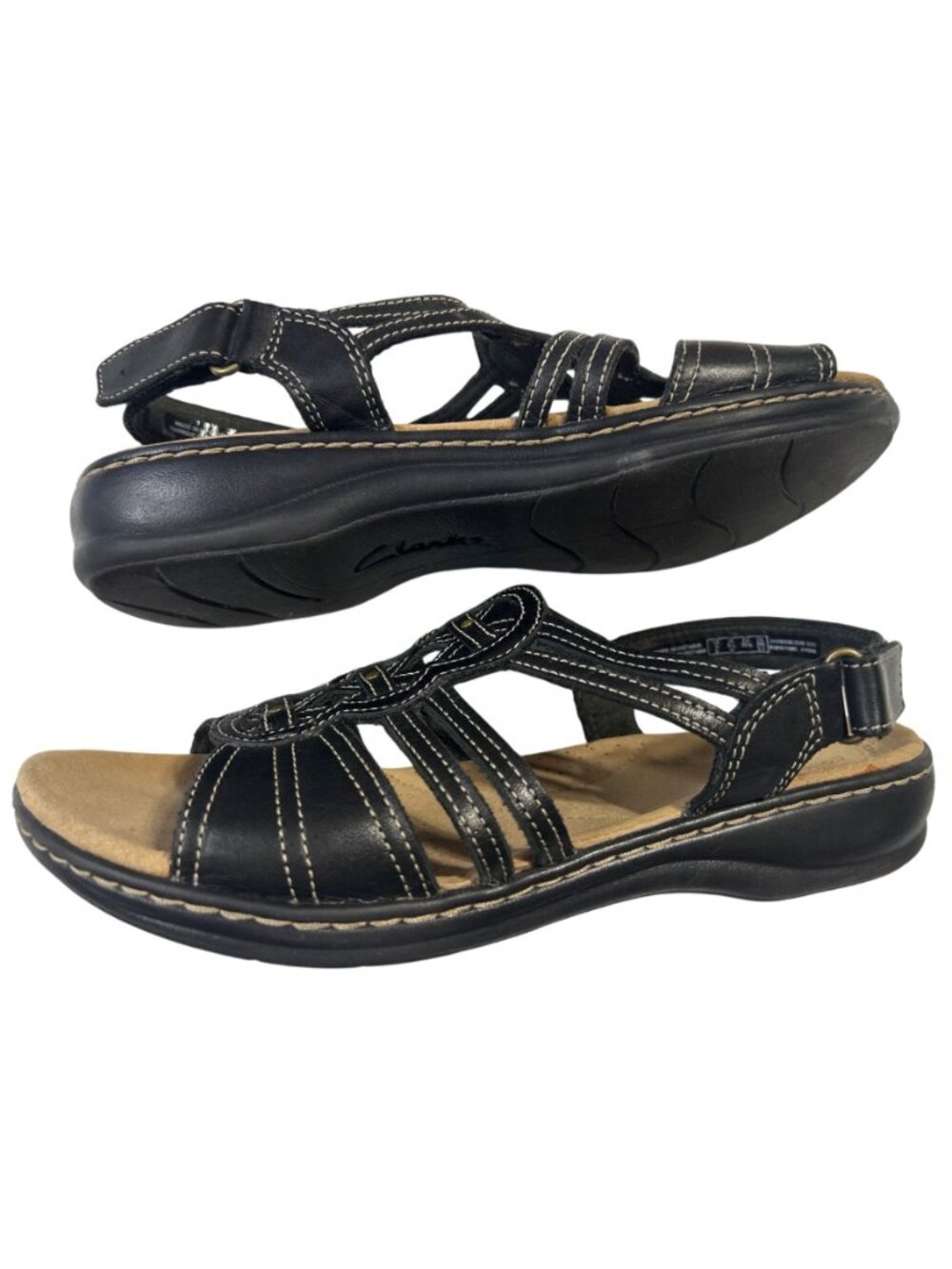 Clarks Collection Womens Size 8.5W Black Leather Sandals Ultimate Comfort - Picture 13 of 13